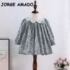 Koreaanse stijl lente kinderen meisjes jurk bloemen turn-down kraag prinses jurken idyllische mode kleding E1009 210610