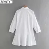 ZEVITY femmes mode col rabattu ourlet tourbé chemise blanche robe femme Patchwork popeline robe Chic affaires robes DS8390 210603