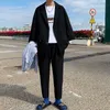 2021 Fashion Men's Suit Three-quarter Sleeves Jacket Ankle-length Pant Black Khaki Baggy Casual Streetwear Summer Clothing Sets X0909