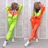 ColorBlock Satin Tracksuit Kvinnor Två Piece Set Höstkläder Zipper Hooded Jacket Top och Byxor Sweat Suit Women's Sets Outfits Y0625