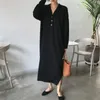 Casual Dresses Oversize Women Soft Autumn Long Sleeve Sweater Dress Ladies V Neck Split Straight Pullover Brief With Buttons