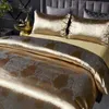 Drop Wedding Luxury Bedding Sätter Jacquard Duvet Cover Set Wedding SovClothes Gold 2 / 3PCS sängkläder Queen King 210706