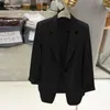 Kvinnor Vit Linne Blazers Coat Jacket kostym Lös lång sommar Kvinna Solid One Button Covered Fickor Office Ladies 211019