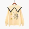 Vêtements d'hiver Femmes Kawaii Pull et Pull Jumpers Noir Blanc Dessin animé Licorne Broderie Femme Hiver 210430