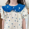 Verano floral manga corta muñeca cuello blusas 1-7 años niñas algodón turn-down casual Tops ropa 210615