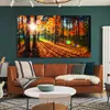 Red Tree Posters Canvas Prints Sunshine Landscape Painting on Canvas Wall Art Pictures for Living Room Forest Modern Home Decor