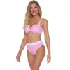 Sexig push up bikini två bit baddräkt kvinnor randig hög midja uppsättning plus storlek brasilianska badkläder baddräkt rosa 210520