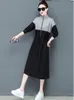 Grundläggande casual klänningar Spring Casual Dress Retro Stitching Harajuku dragkedja Drawstring Sports Dress 210531