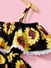 Kleinkind Mädchen Kleid mit schulterfreiem Sonnenblumen-Print SIE