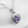 Sterling Silver Necklace Purple Crystal Zircon Pendant 18inches 925 Box Chain Clavicle Wedding Gift