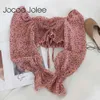 Jocoo Jolee Donna Boho Stampa floreale con spalle scoperte Camicetta elegante con volant increspato Crop Top Camicia sexy Camicetta estiva in chiffon femminile 210619