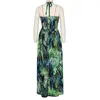 Halter Long Dress Digital Print Fashion Large Swing Women's Maxi es for Women Sexy Willon Green 210521