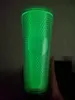 Glow in Dark Studded Cold Cup 24oz 710ml Tasse à café en plastique mat à double paroi avec paille LOGO personnalisé Accpet YYFA230