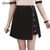 Qooth été jupe femmes courte taille haute noir Preppy Style a-ligne écoliers fille Mini QH1232 210518