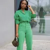 Mode Basic Green Blouses Chemise Femmes O-Cou Boutons À Manches Longues Chemises Femmes Chic Tops Dames Vêtements De Sport 210430