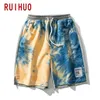 Ruihuo Tie Dyeカジュアル夏のショーツ男性の服街の街の短いM-3XL 2021新しい到着X0705