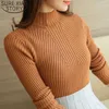 Fashion Solid White and Black Tops Sweaters Winter Long Sleeve Turtleneck Pullovers Femme Clothing 5218 210914