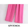 KPYTOMOA Kvinnor Chic Mode Side Fickor Wide Ben Byxor Vintage High Waist Zipper Fly Kvinna Byxor Mujer 211006