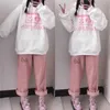 Femmes Casual Baggy Cartoon Mode Coréenne Pantalon En Velours Côtelé Harajuku Streetwear Kawaii Rose Taille Haute Jambe Sweat Pantalon Femme 210925