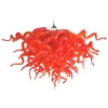 Custom Made Dining Tables Lamp Modern Art Glass Chandelier Red Color 60 CM Handmade Blown Decorative Crystal Chain Pendant Lights