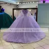 라이트 퍼플 Quinceanera 드레스 가장 무도회 푹신한 볼 가운 댄스 파티 드레스와 워프 스위트 16 vestidos de 15 anos