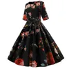 Floral Print Vintage Dres Z Długim Rękawem Elegancki Party Jesień Zima Kobieta Dorywczo A-Line Tunika Plus Rozmiar 210623