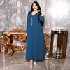 Ethnic Clothing Maxi Dress For Women Retro Loose Diamond V Neck Dubai Muslim Turkey Arabic Oman Robe Islamic Clothes 2022 Jalabiya