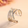 حلقات Diamond Cross Rings Gold Crystsal Open Congning Tading Knackle Ring Band for Women Fashion Jewelry Will and Sandy