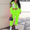 Lampart Patchwork Oversize Sportswear Dwuczęściowy Zestaw Kobiety Zamek Zipper Crop Tops I Spodnie Moda Nowy Neon Kolor Kombinezon Outfit Y0625