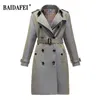 Women's Trench Coats Top Quality Designer Women Clothes 3/4 Length Double-Breasted Coat With Belt Classic Khaki Casual