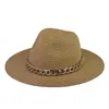 Nya Mäns och Kvinnors Sommar Golden Big Chain Sun Cap Chain Big Brim Jazz Flat Beach Straw Hat UV Protect Travel Cap G220301