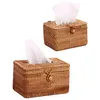 Elegante Handmade Rattan Tissue Box Guardanapo De Armazenamento De Armazenamento Desktop papel higiênico Dispensador para Home Office 210818