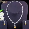 Pera Brillant Jaune Cubique Zircone Dangle Carré Collier Boucles D'oreilles Ensembles de Bijoux pour Dames De Mode De Mariage Marque Design J407 H1022