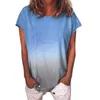Moda T-shirt Degrade Renk O-Boyun Kısa Kollu T Gömlek Gevşek Boy Tunik Kadınlar 2021 Kadınlar