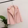 Frauen Pelz Faux 2021 Mode Frauen Herbst Winter Mantel Lange Hülse Drehen Unten Kragen Warme Plüsch Kurze Teddy Tasche jacke