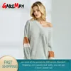 autumn v neck Sweater For Women Sexy off shoulder sweater Batwing Loose striped Knitted Pullover Oversize Female 210428