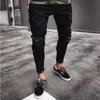 Heren Zomer Casual Style Hip Hop Jeans High-Street Slim Stretch Locomotief Gewassen Broeken Gescheurde Voeten Denim Broek