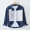 2028 Men Summer Fall Japan Style Reprod Down Collar Geométrie à manches longues Patchwork Shirts décontractés en lin de haute qualité 210730