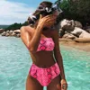 Sexy dier gedrukt badpak vrouwelijke push up bikini hoge getailleerde badpak bandage bikinis bandeau badmode vrouwen 2021 biquinix0523