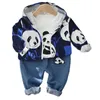 Vår höst barn pojkar tecknad panda kläder uppsättningar 2st jacka kappa denim byxor toddler baby barn hooded kläder passar h1023