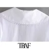 女性の甘いファッション、装飾されたトリムルースブラウスビンテージ長袖ボタンアップ女性シャツシックなトップス210507