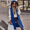 Ciepła Dorywczo Lady Krótki Zima Kobiety Długie Kamizelki Moda Z Kapturem Bez Rękawów Outwear Kamizelka Bluzka Koszule Płaszcz Femme Bluza 211101