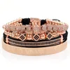 Smycken män armband guld svart hiphop handgjorda pärlor armband set copper pave cz zircon crystal crown romersk siffra armband c265n