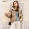 Silver Golden Duck Down Jacket Vinter Kvinnor Vattentät Zipper OuterWear Lady Loose Hooded Parkas Short Coat 210430