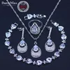 Ensembles de bijoux en zircon cubique blanc pur exquis pour femmes collier de mariage boucles d'oreilles goutte Bracelet anneau boîte-cadeau gratuite H1022