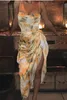 Kobiety Sukienka Split Nieregularne Druku Suknie Bez Rękawów Asymetria Seksowne Długie Kwiaty Letnie Ubrania 210524