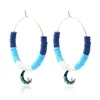 Boho Färgglada Polymer Clay Charm Hoop Örhängen för Kvinnor Mode Alloy Shell Hängsmycke Koreanska Smycken