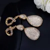 Qualité mariage soirée Dubai or bijoux Micro pavé cubique zircone pierres longue goutte boucles d'oreilles dorées pour les femmes CZ120 210714
