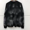 Erkek Yıkanmış Yüksek Sokak Crewneck Hoodies Vintage Siyah Uzun Kollu Streetwear Hip Hop Baskılı Polar Rahat Gevşek Fit Tasarımcı Hoodie