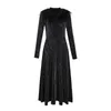 PERHAPS U Black Empire Bow Collar Long Sleeve Tassel Feather Stamping A-line Midi Evening Paty Drees Autumn Winter D0885 210529